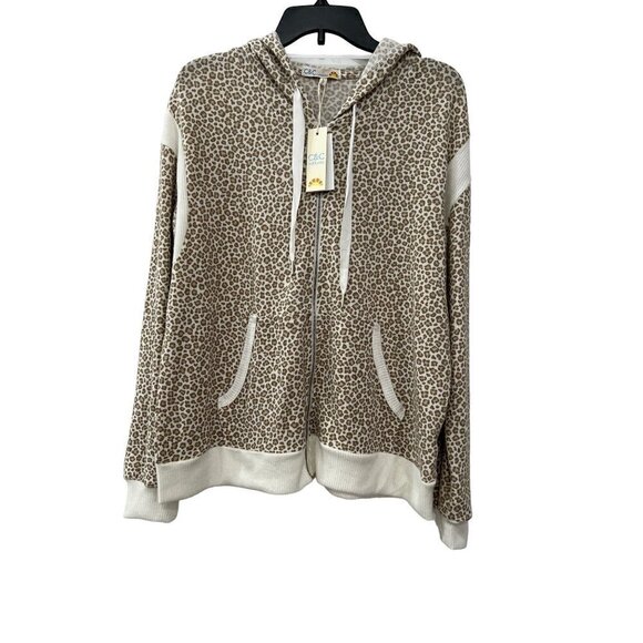 NWT C&C California Size L Leopard Print Zip Hoodie Brown MSRP $78 - Picture 2 of 11